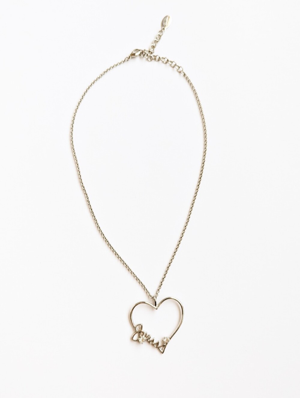 Guess Script Heart Silver Necklace